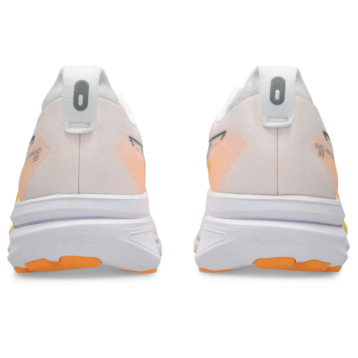 ASICS Gel-Kayano 33 pour homme, coloris blanc et orange - vue arrière