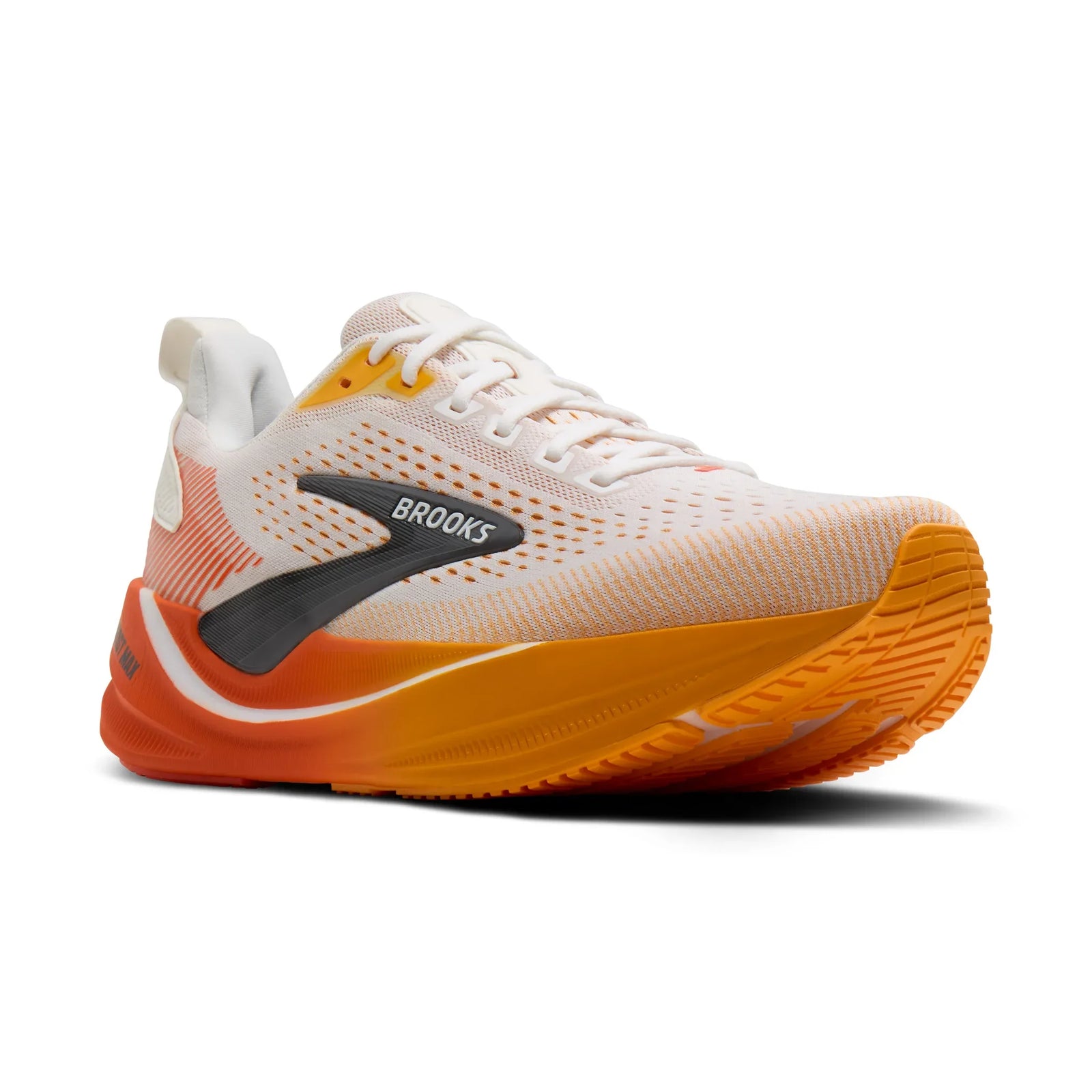 Brooks Ghost Max 4 chaussures de course à pied pour homme - Blanc / Orange / Rouge