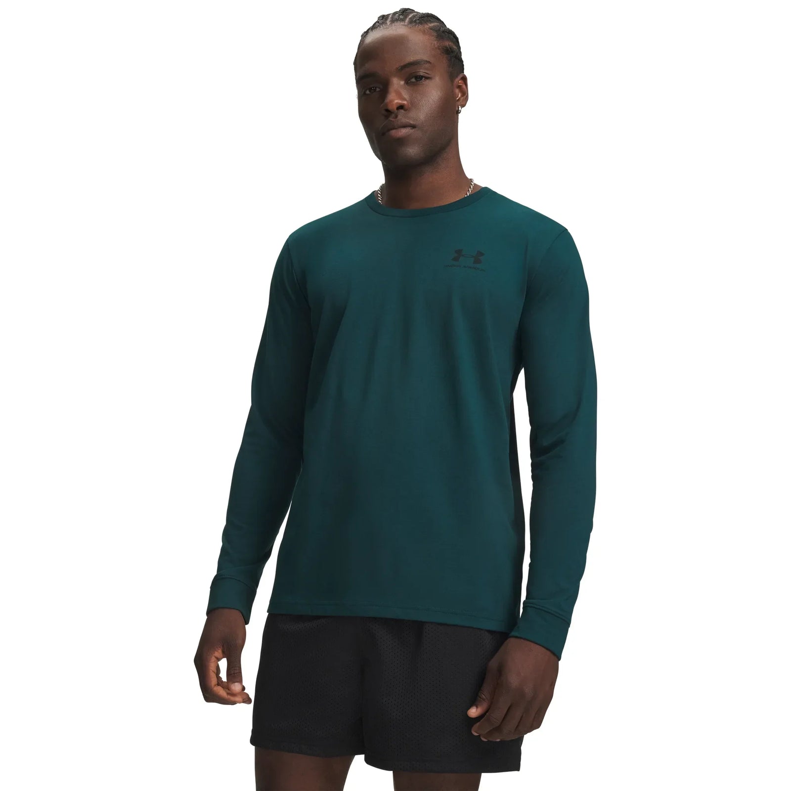 UA haut à manches longues avec logo à gauche pour homme Arden Green / Noir