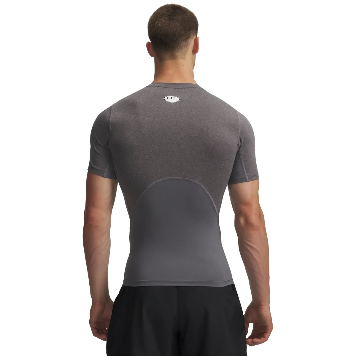 UA HeatGear Armour t-shirt de compression à manches courtes pour homme Carbon Heather / Noir - dos