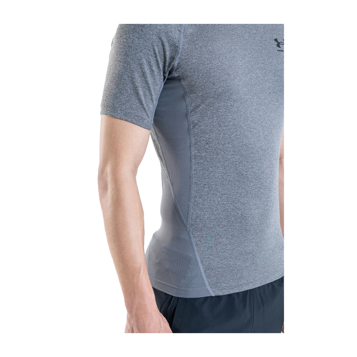 UA HeatGear Armour t-shirt de compression à manches courtes pour homme Carbon Heather / Noir - côté