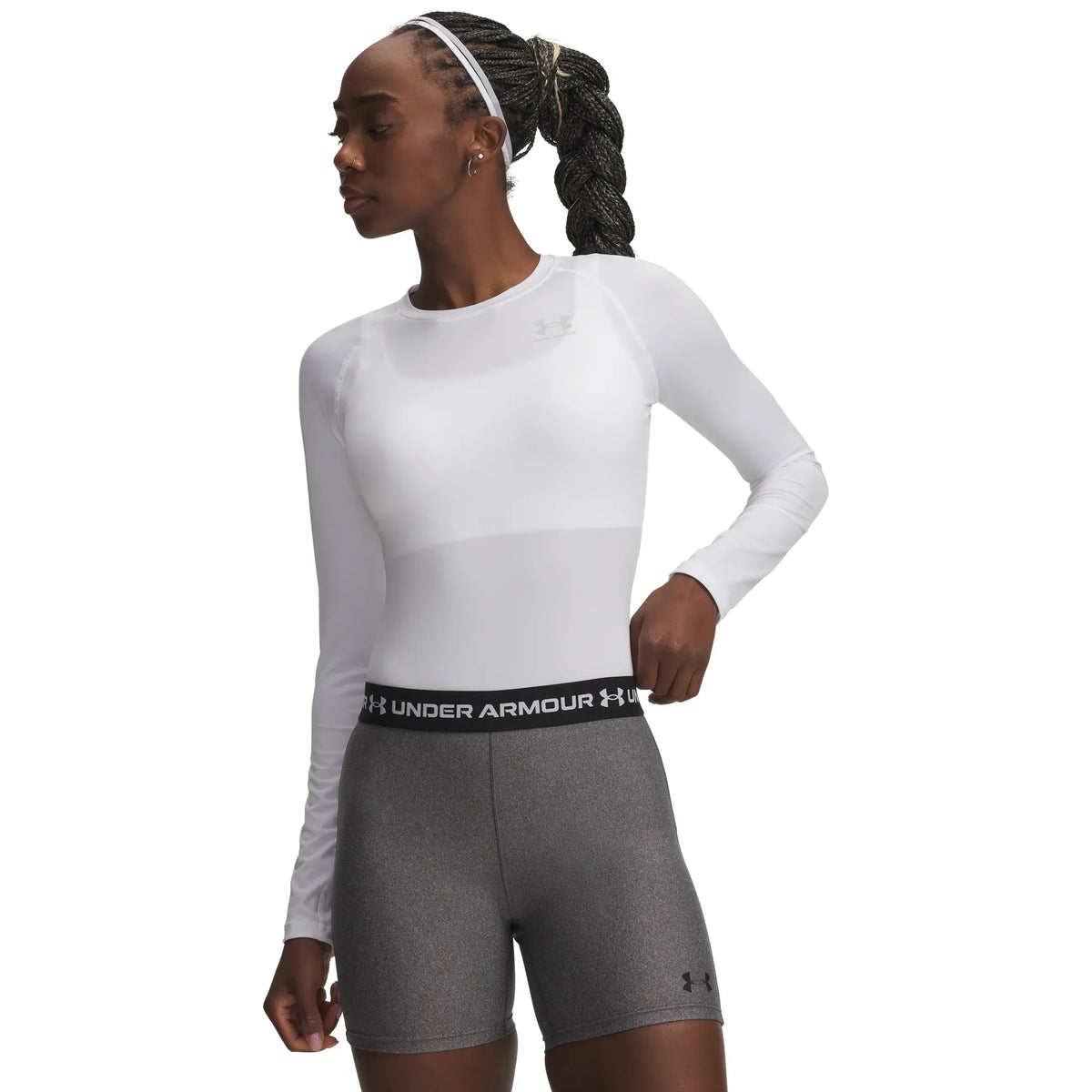 UA HeatGear Armour chandail de compression à manches longues pour femme Blanc / Halo Gray