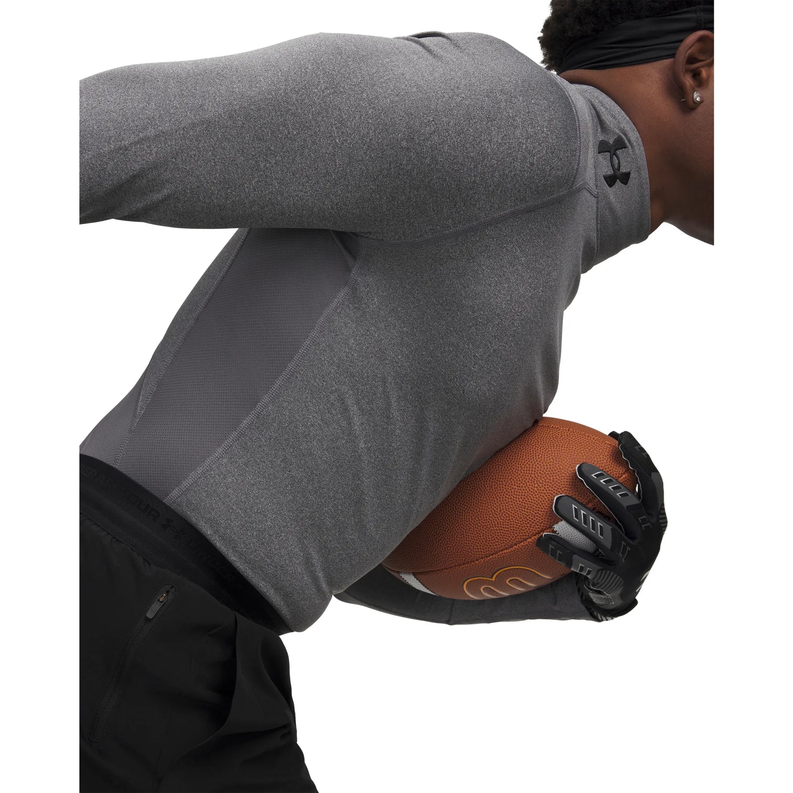 UA ColdGear chandail de compression à col montant et manches longues pour homme Charcoal Light Heather / Noir - détail
