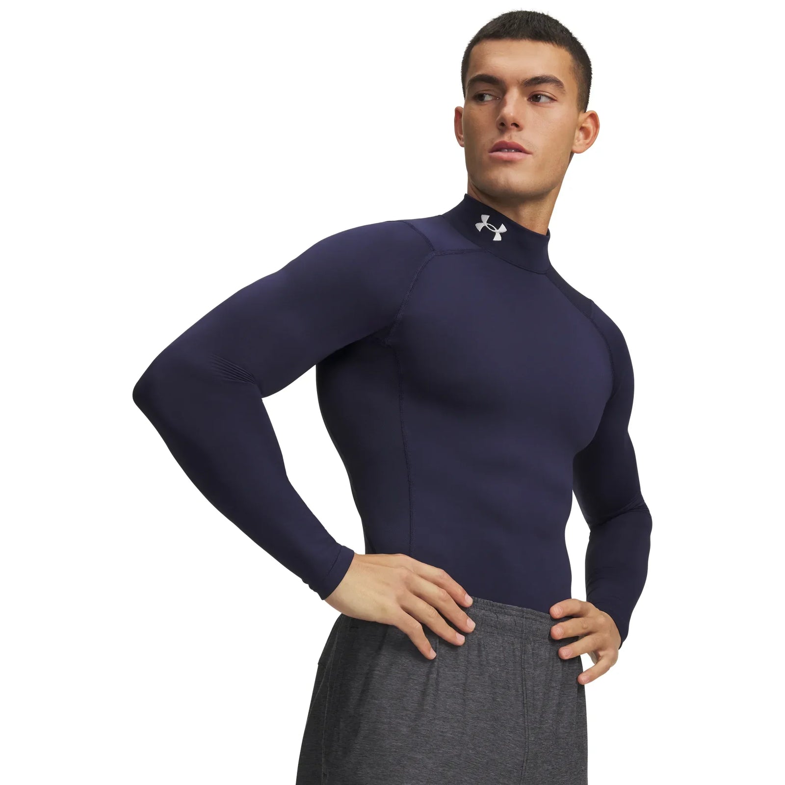 UA ColdGear chandail de compression à col montant et manches longues pour homme Midnight Navy / Blanc