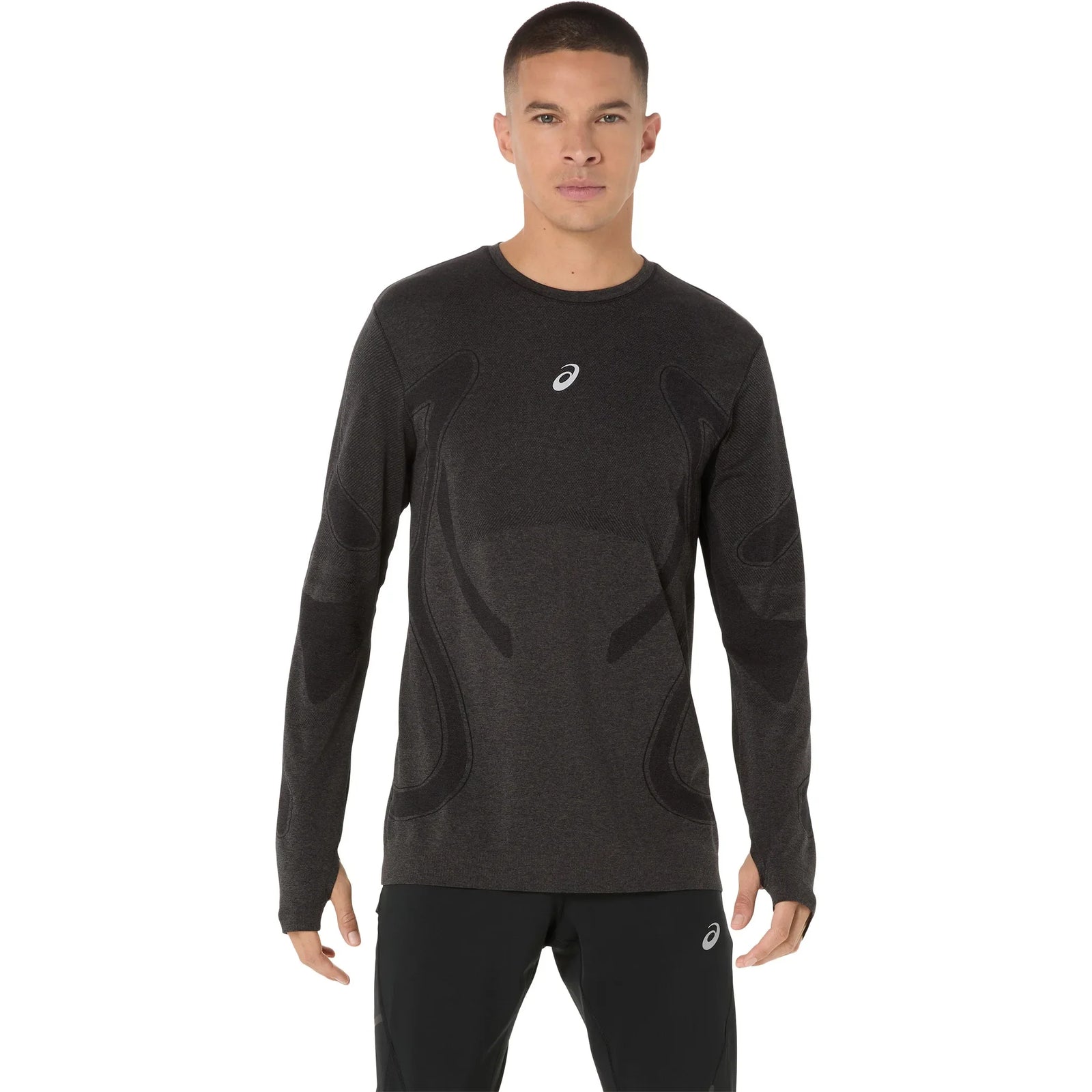 ASICS Road Seamless long-sleeve running top for men, Performance Black colour — front view