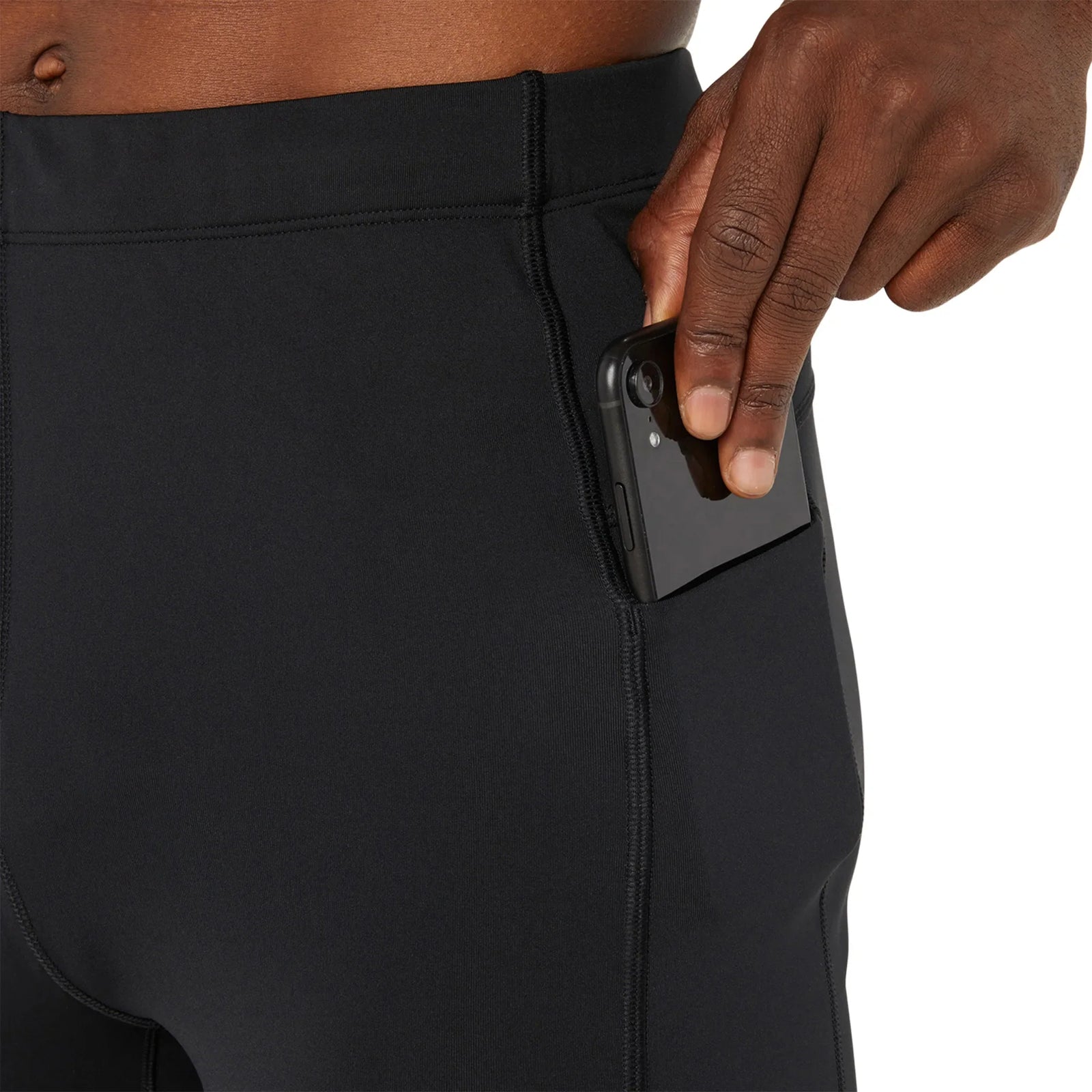 Short de course à pied ASICS Road Sprinter pour homme, coloris Performance Black — gros plan sur la taille élastique