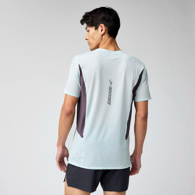 Brooks High Point Short Sleeve 2.0 T-Shirt de course à pied pour homme - Stride Blue / Dk Russet