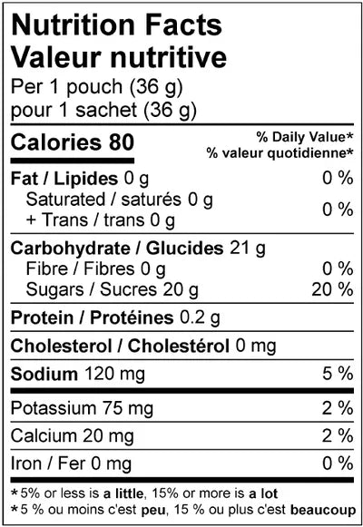 Krono Nutrition Energy Gel Maple & Apple nutrition facts