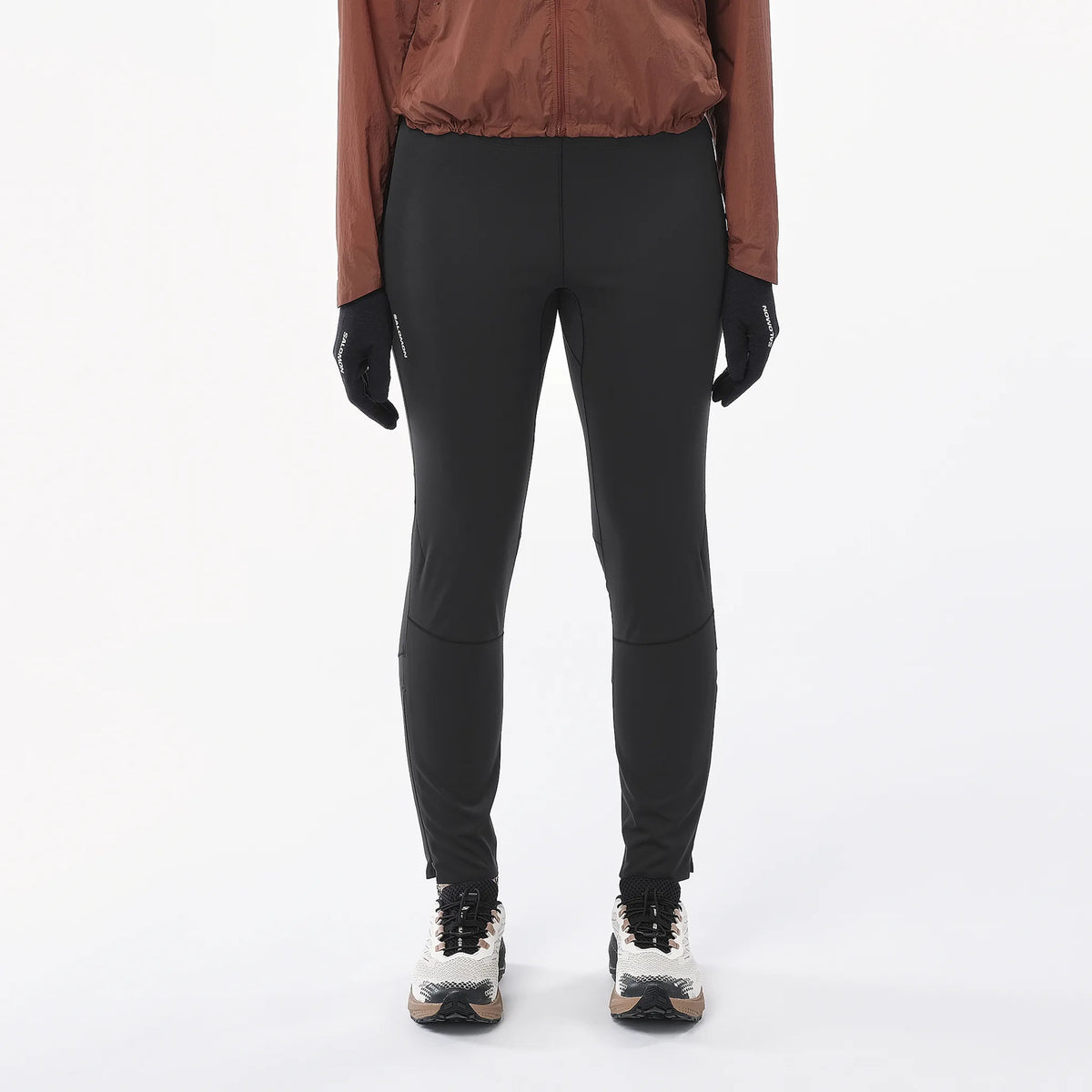 Salomon Sense Aero Softshell running tights for women - Deep Black - worn
