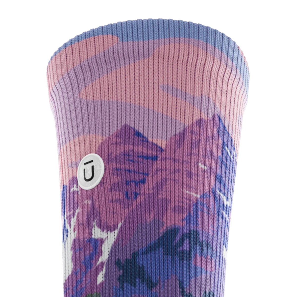Outway Lavender Heights Crew unisex running sock - Purple / Green - cuff close-up
