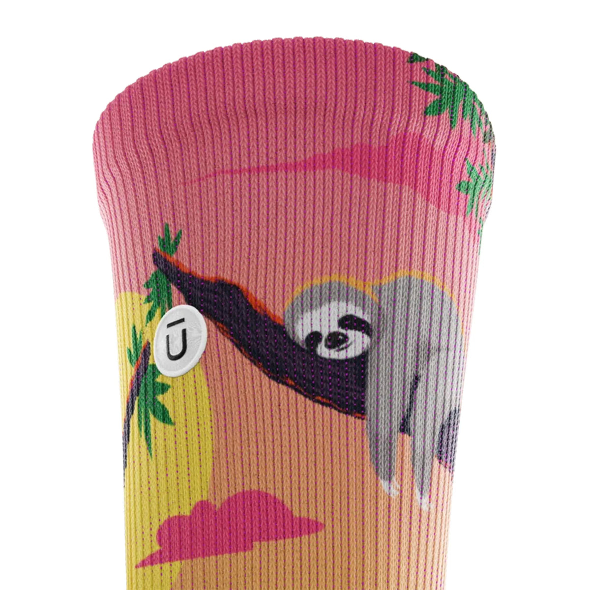 Outway Lazy Head Crew chaussette de course unisexe - Rose / Vert - gros plan du revers
