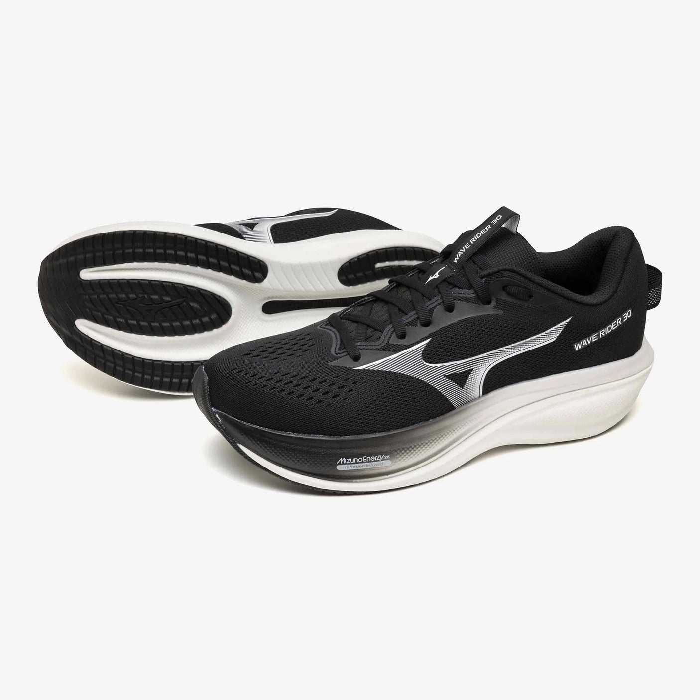 Mizuno Wave Rider 30 Men's Running Shoes - Black / White