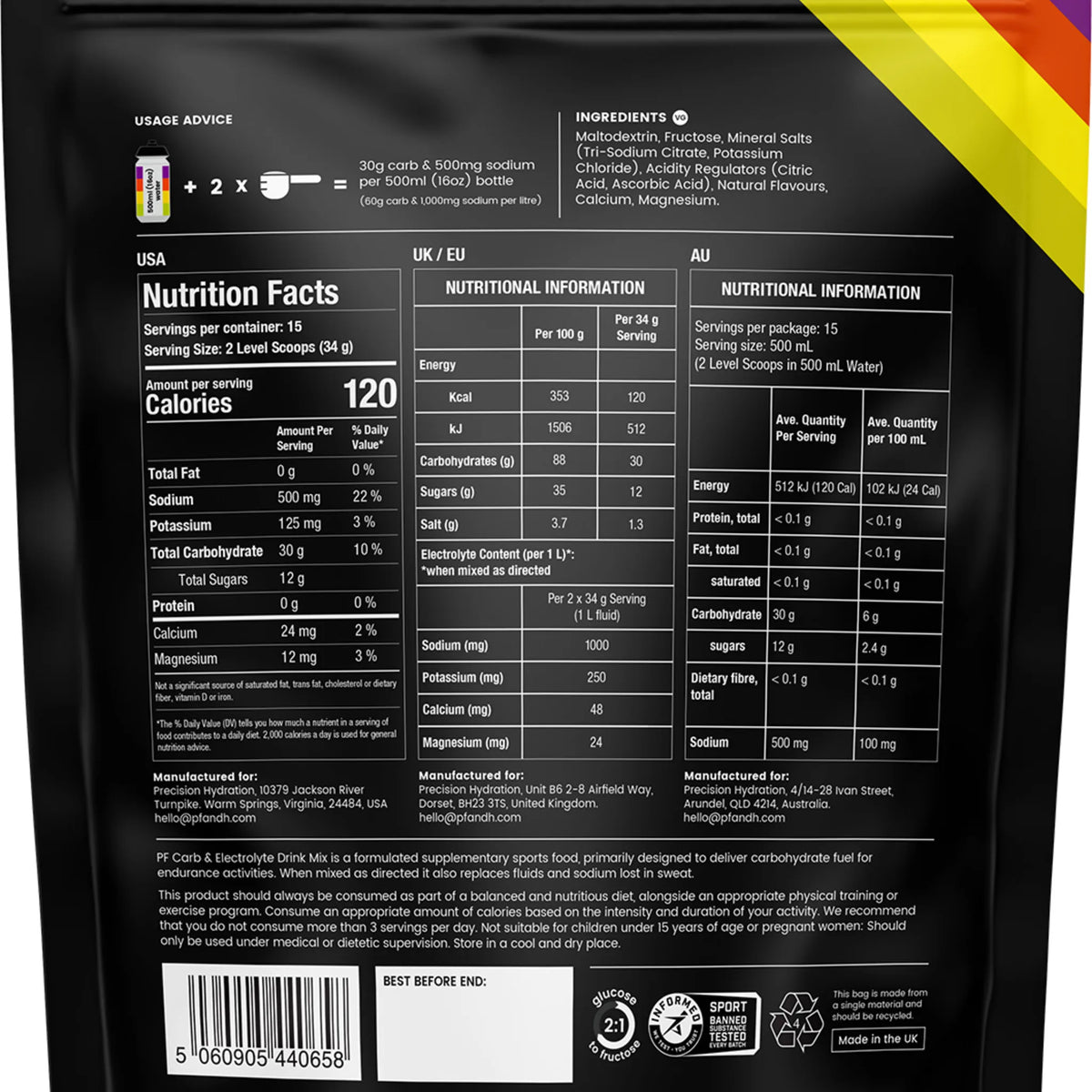 Precision Fuel & Hydration Carb & Electrolyte Drink Mix - sac, vue arrière
