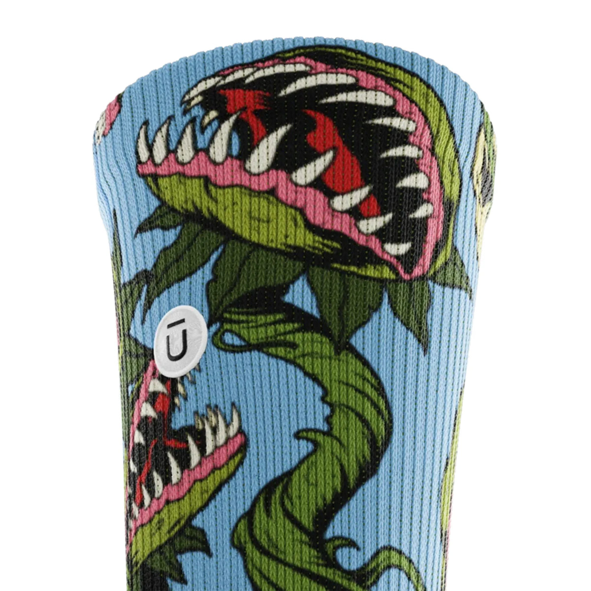 Outway Plants Gone Wild Crew unisex running sock - Blue / Green - cuff close-up