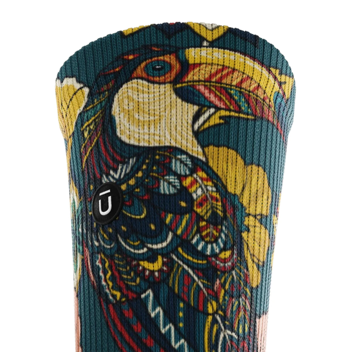 Outway Toucan Tango Crew unisex running sock - Blue / Yellow - cuff close-up
