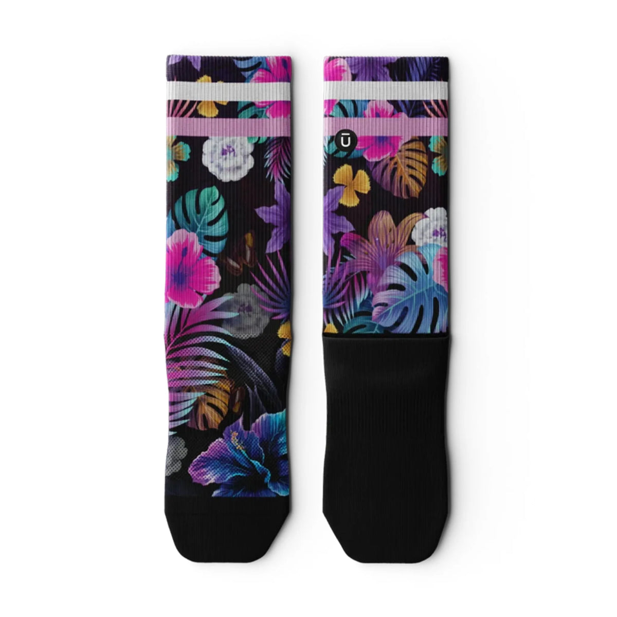 Outway Tropic Flare Crew unisex running sock - Purple / Black - flat lay pair