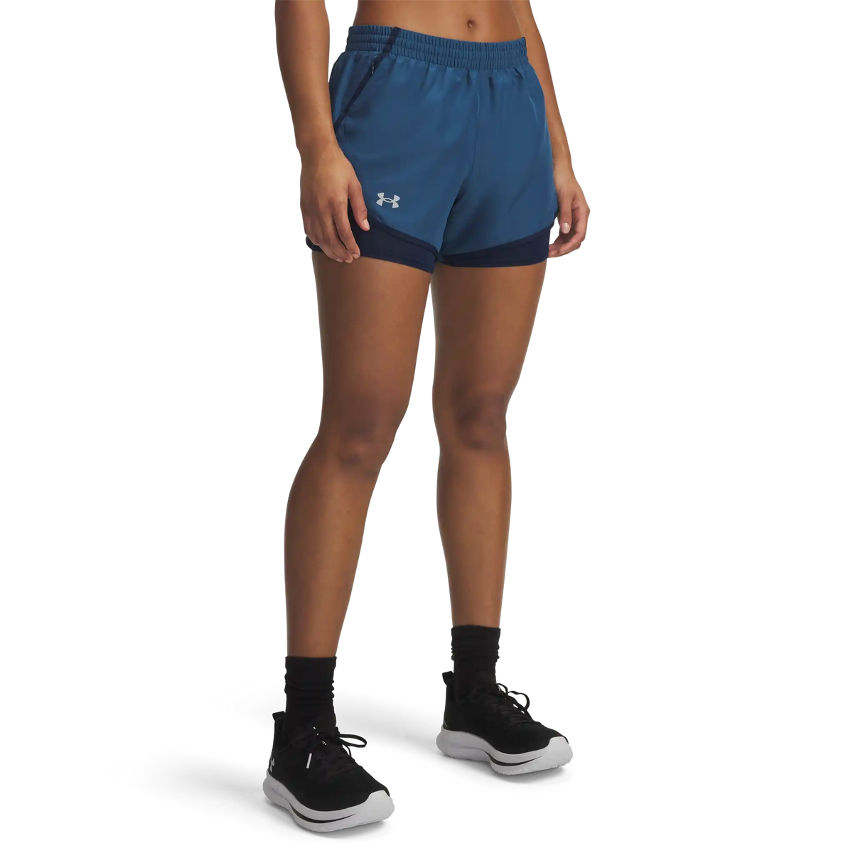 UA Fly-By short 2-en-1 pour femme - Wham Blue / Academy Reflective