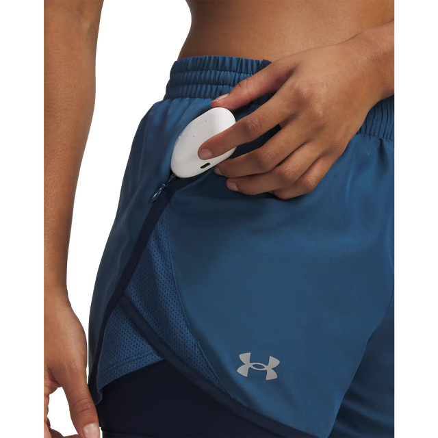 UA Fly-By short 2-en-1 pour femme - Wham Blue / Academy Reflective