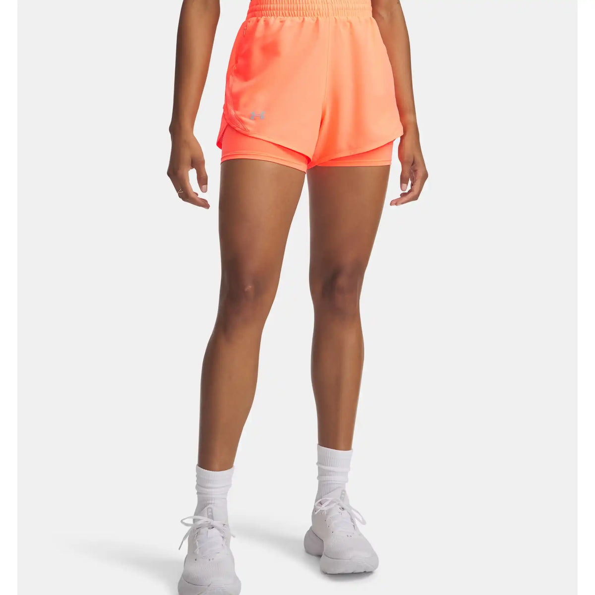 UA Fly-By short 2-en-1 pour femme - Electric Tangerine / Electric Tangerine / Reflective