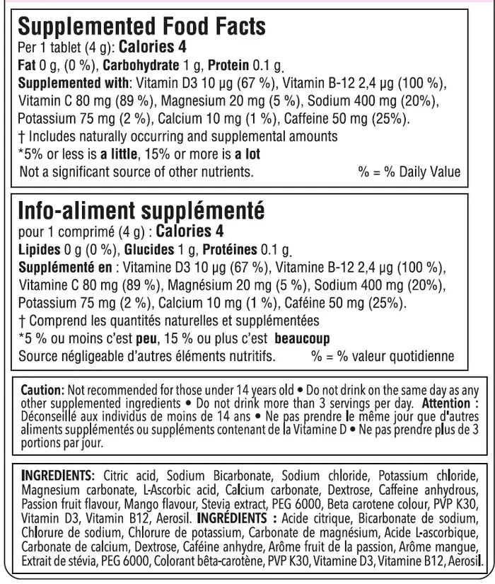 Krono Fizz Electrolytes - Passion Fruit & Mango - Nutrition Facts