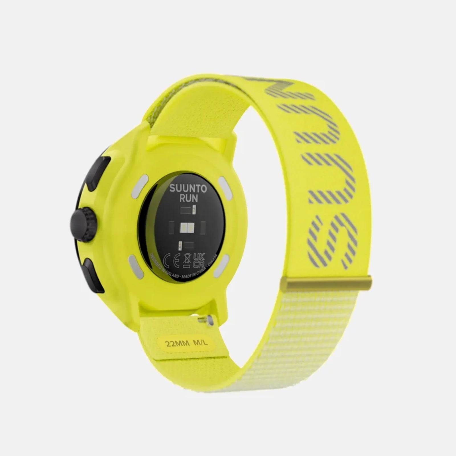 Suunto Run GPS running watch, Lime colour (textile strap) — rear view