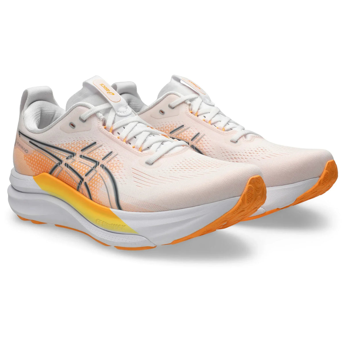 ASICS Gel-Kayano 33 pour homme, coloris blanc et orange - vue latérale extérieure