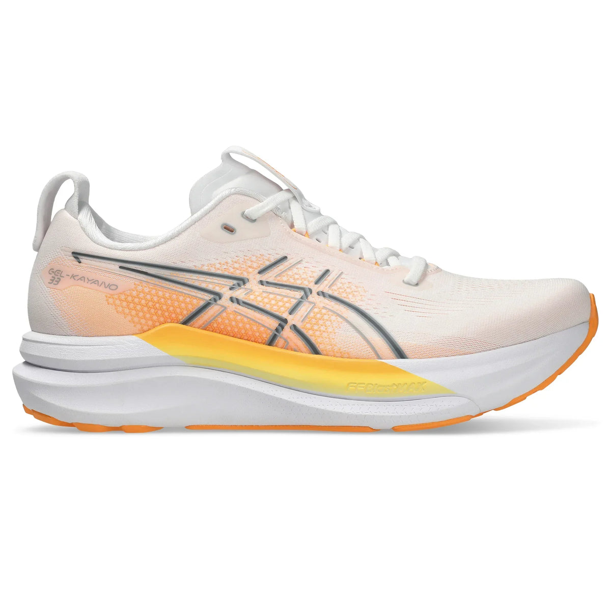 ASICS Gel-Kayano 33 pour homme, coloris blanc et orange - vue latérale droite