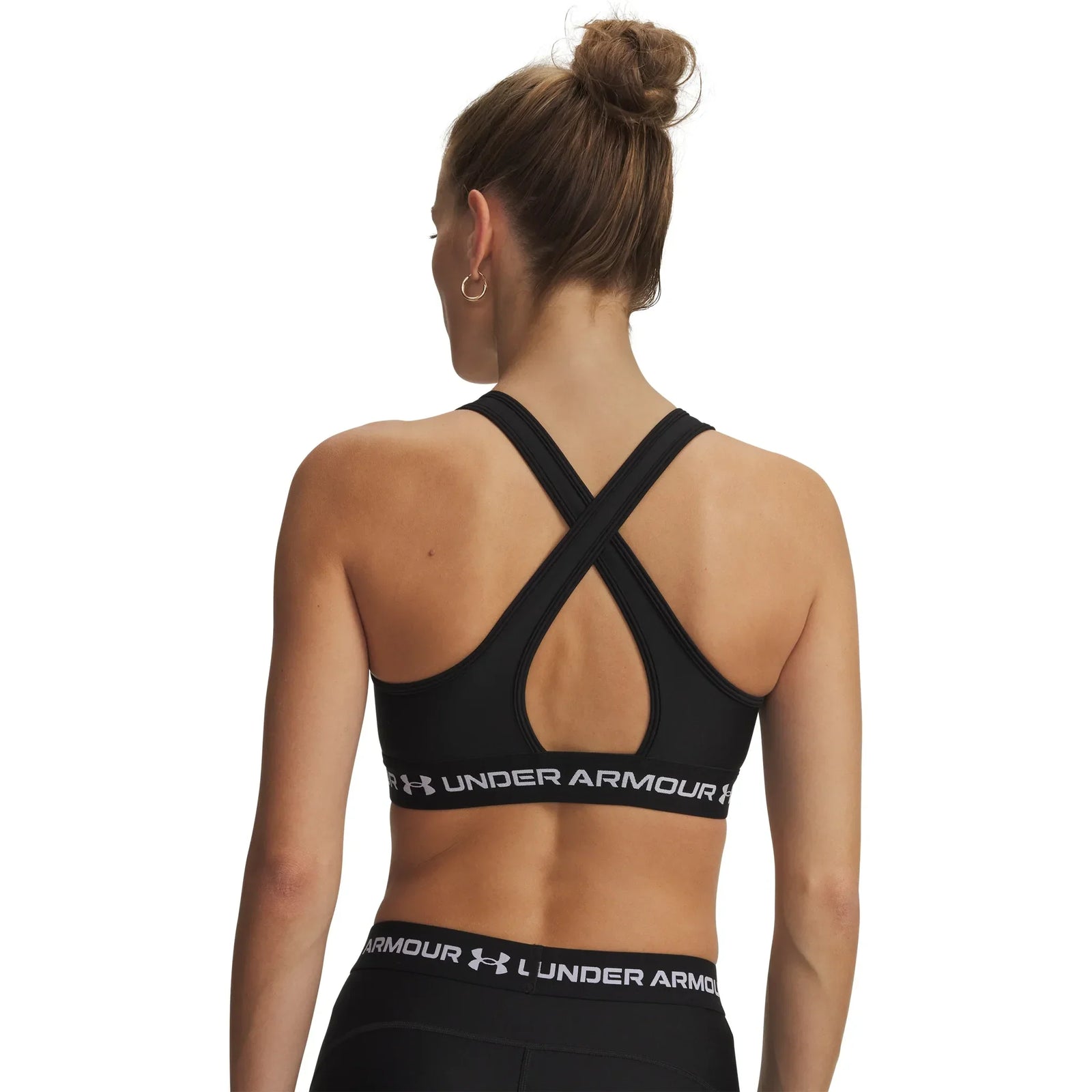 UA Crossback Mid soutien-gorge de sport croisé dans le dos pour femme Ultimate Black / Blanc - dos