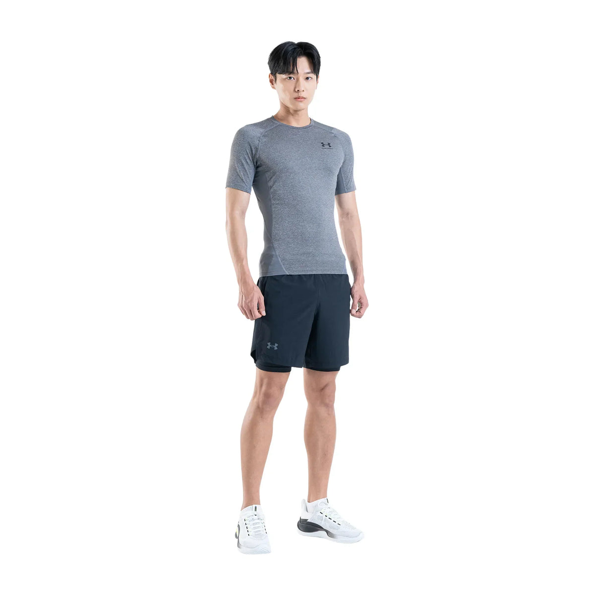 UA HeatGear Armour t-shirt de compression à manches courtes pour homme Carbon Heather / Noir