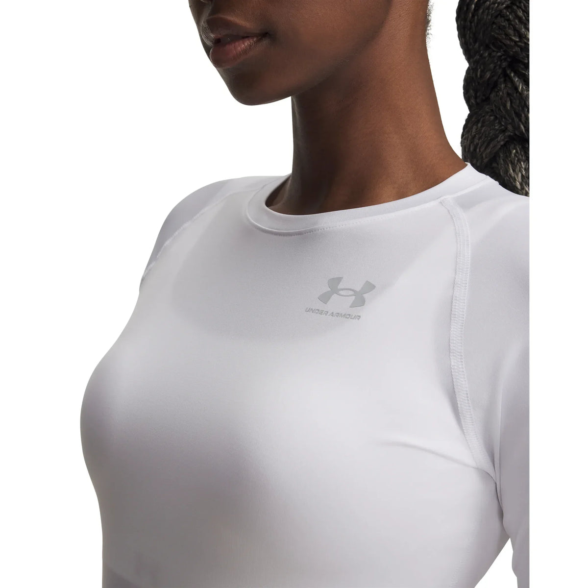 UA HeatGear Armour chandail de compression à manches longues pour femme Blanc / Halo Gray - détail