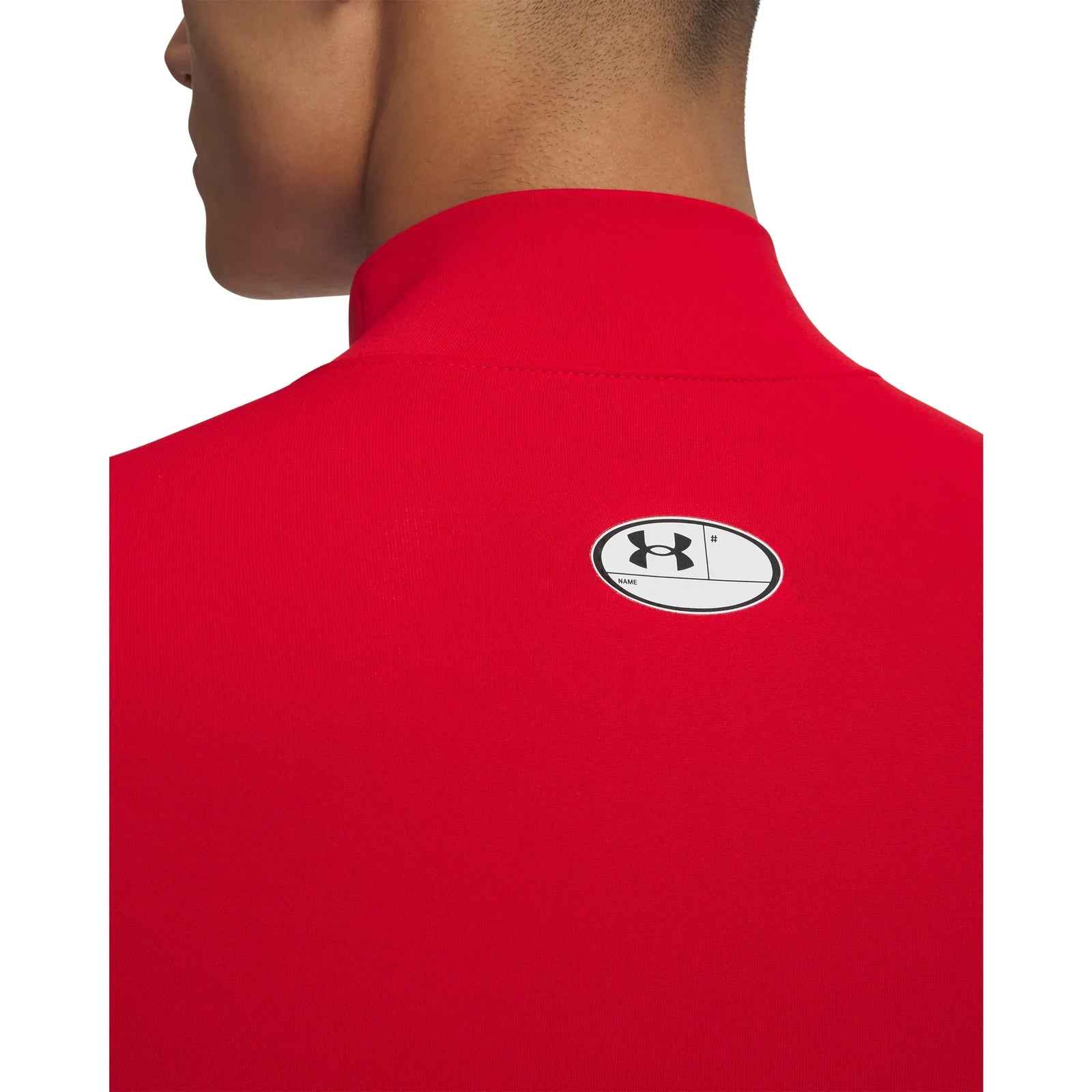 UA ColdGear chandail de compression à col montant et manches longues pour homme Rouge / Blanc - détail
