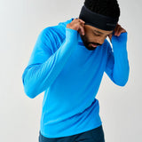 Brooks Momentum Thermal chandail à capuchon de course à pied pour homme – Bleu Cyber (vue de côté)