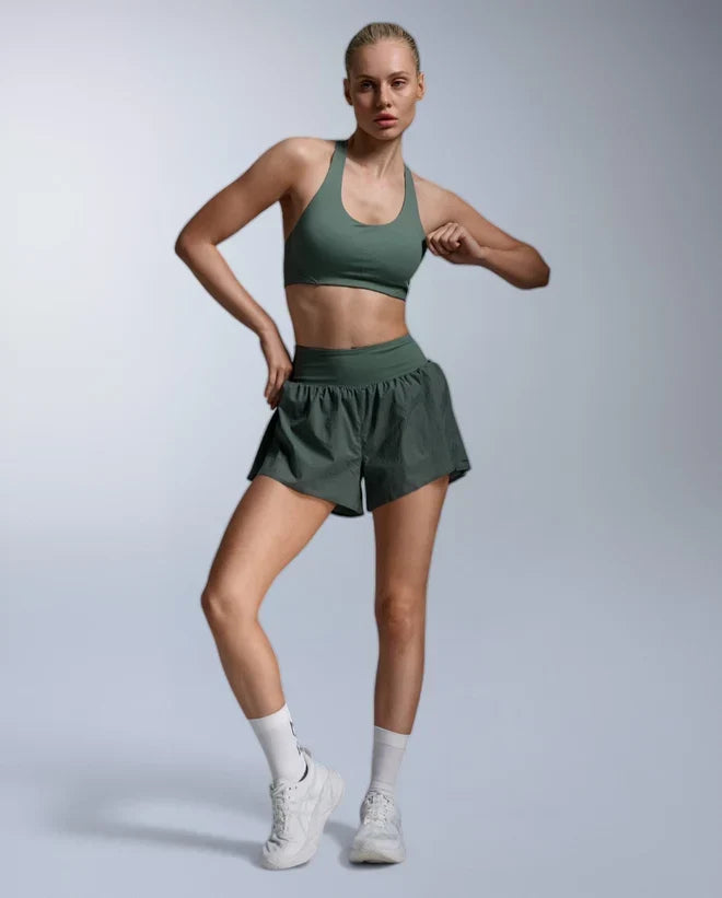 2XU Aero Mesh soutien-gorge de sport à soutien moyen pour femme - Olive Leaf / Olive Leaf réfléchissant