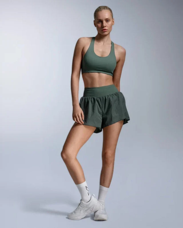 2XU Aero Mesh soutien-gorge de sport à soutien moyen pour femme - Olive Leaf / Olive Leaf réfléchissant