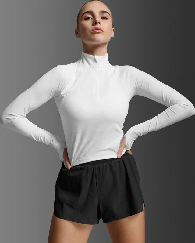 2XU Aero Waffle chandail 1/2 zip de course à pied pour femme - Blanc / Blanc réfléchissant