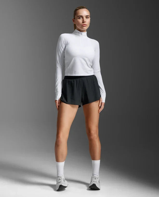 2XU Aero Waffle chandail 1/2 zip de course à pied pour femme - Blanc / Blanc réfléchissant