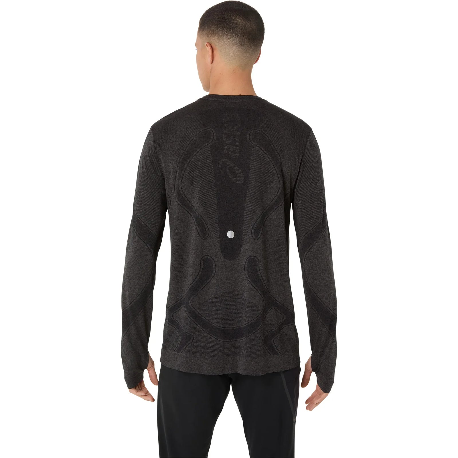 ASICS Road Seamless long-sleeve running top for men, Performance Black colour — back view