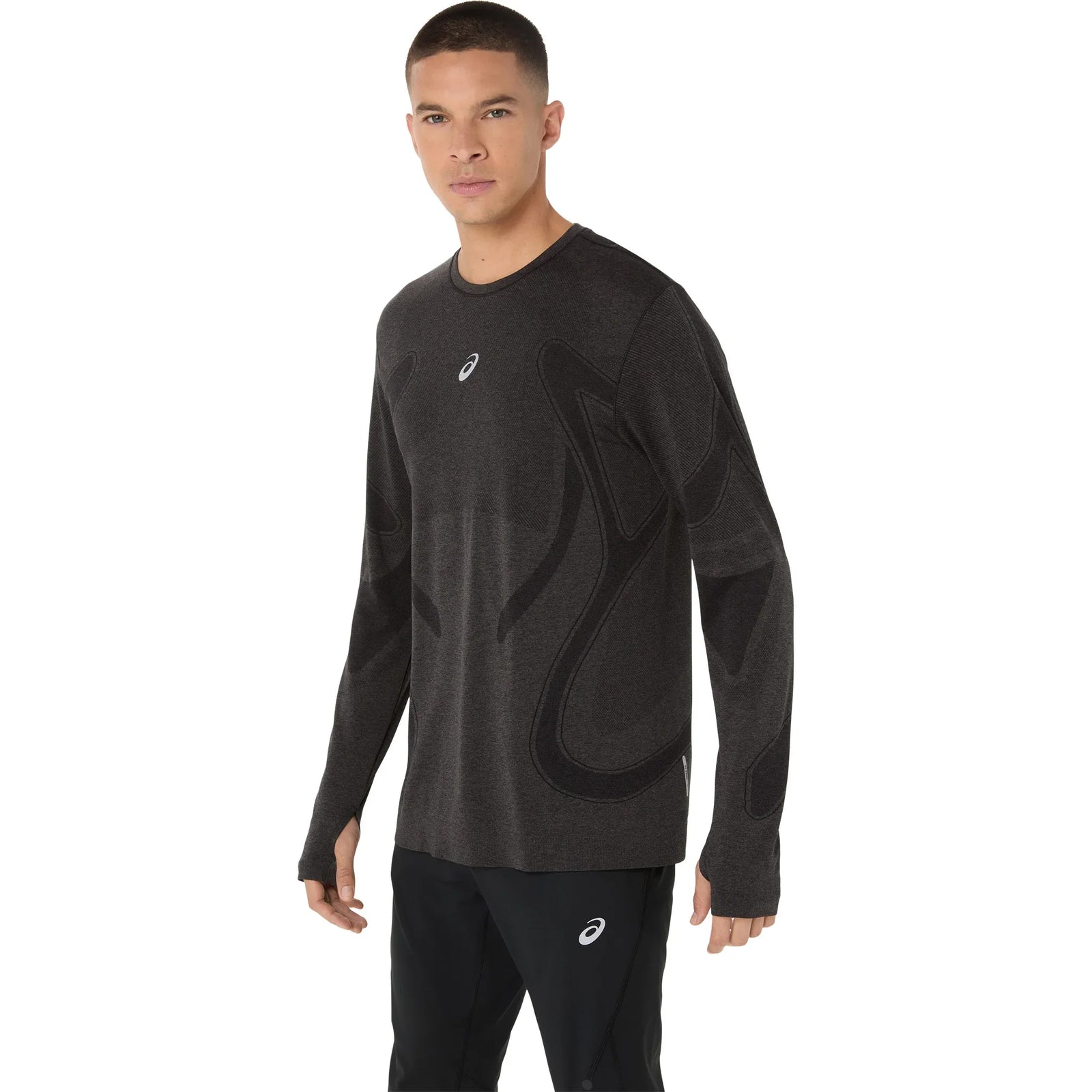 ASICS Road Seamless long-sleeve running top for men, Performance Black colour — side view