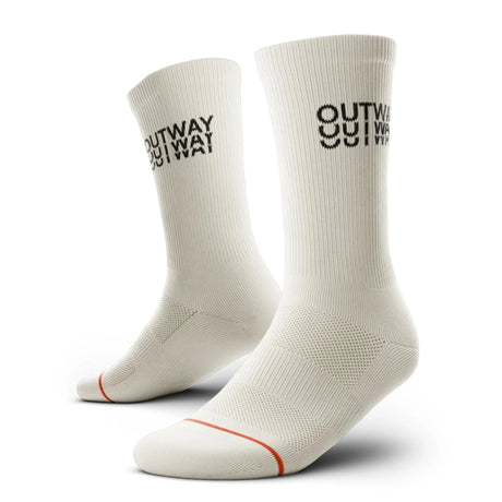 Outway Core Off White Crew unisex running sock - Off White - pair, three-quarter view
