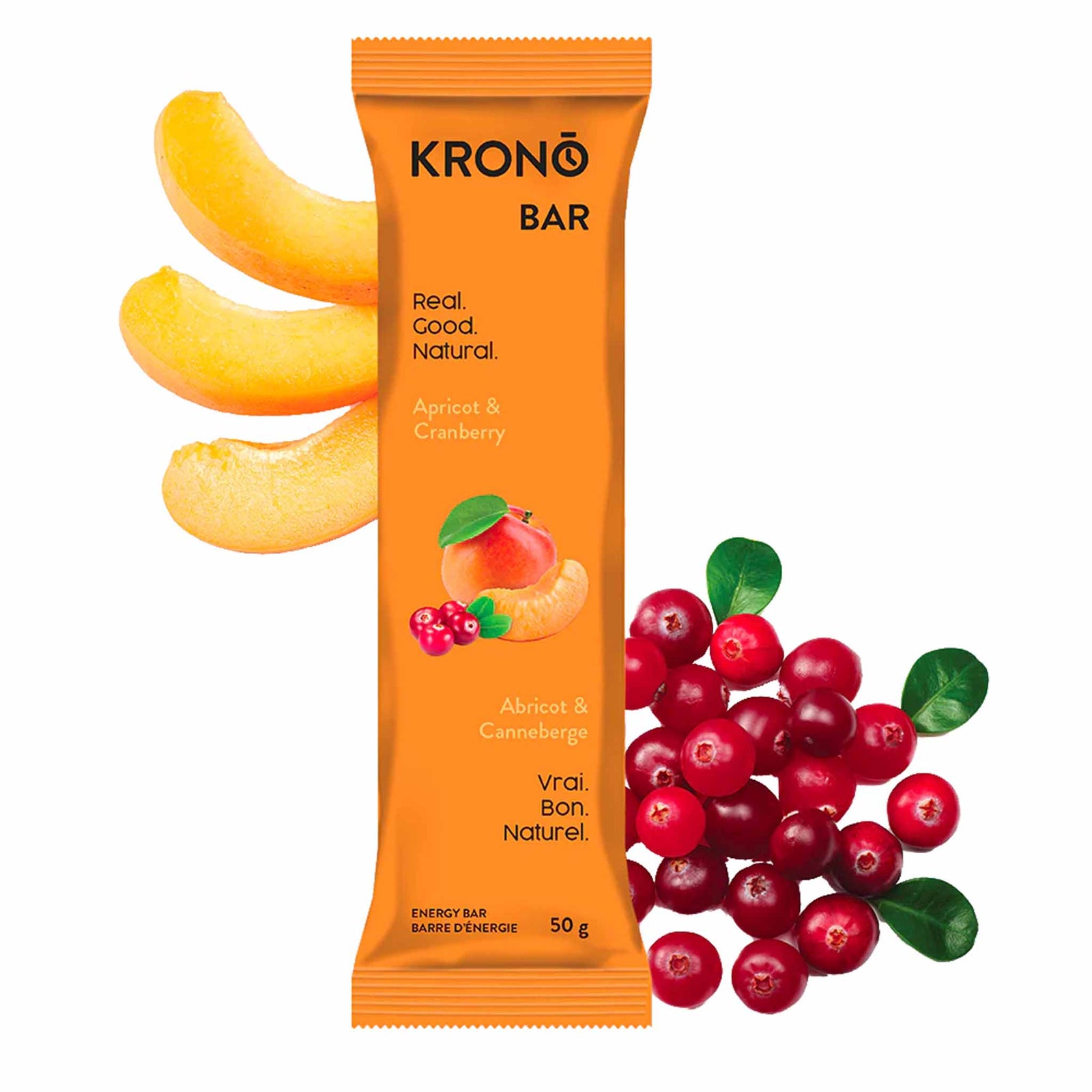 Krono Barre énergétique Abricot et canneberge - Boîte de 12