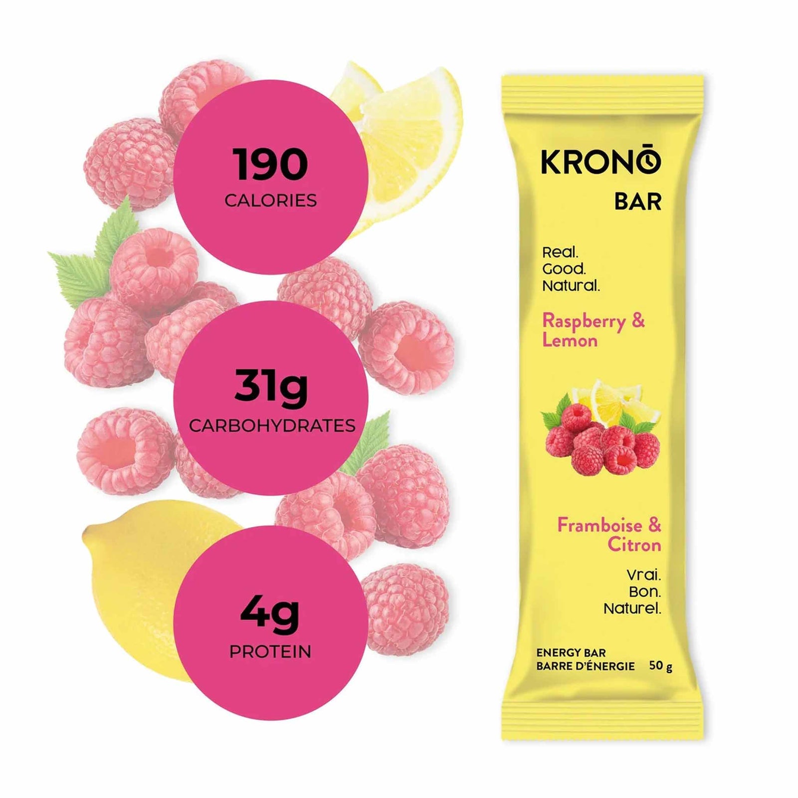 Krono Raspberry and Lemon Energy Bar - Box of 12