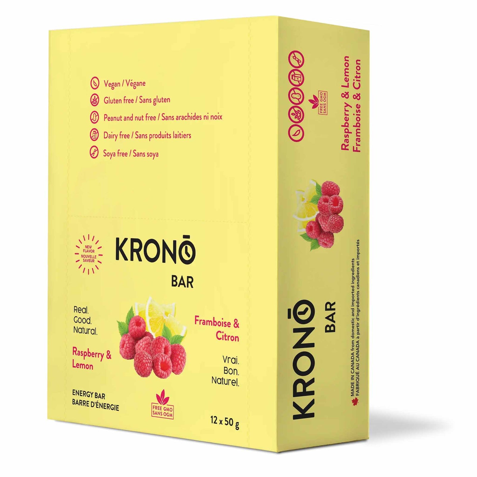 Krono Raspberry and Lemon Energy Bar - Box of 12