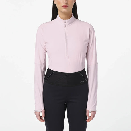 Salomon Sense Aero Hybrid cropped running pullover for women - Icy Pink - worn