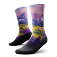 Outway Lavender Heights Crew unisex running sock - Purple / Green - pair, three-quarter view
