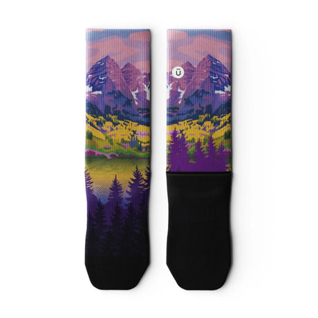 Outway Lavender Heights Crew unisex running sock - Purple / Green - flat lay pair