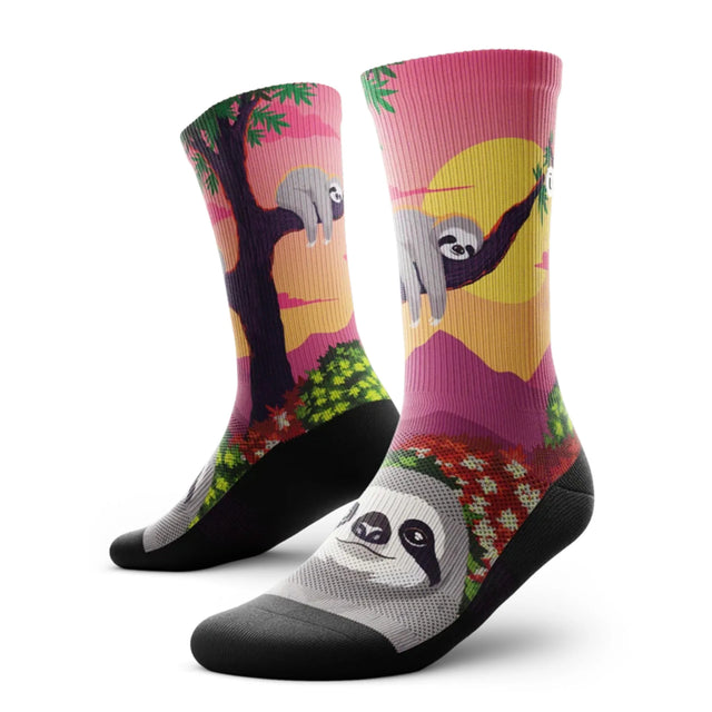 Outway Lazy Head Crew chaussette de course unisexe - Rose / Vert - paire, vue de trois quarts