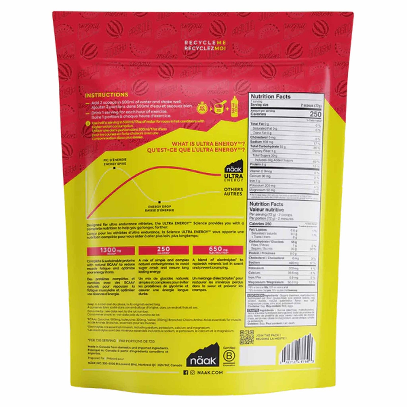 Näak Näak Ultra Energy ™ Drink Mix pour sport d'endurance Melon d'eau