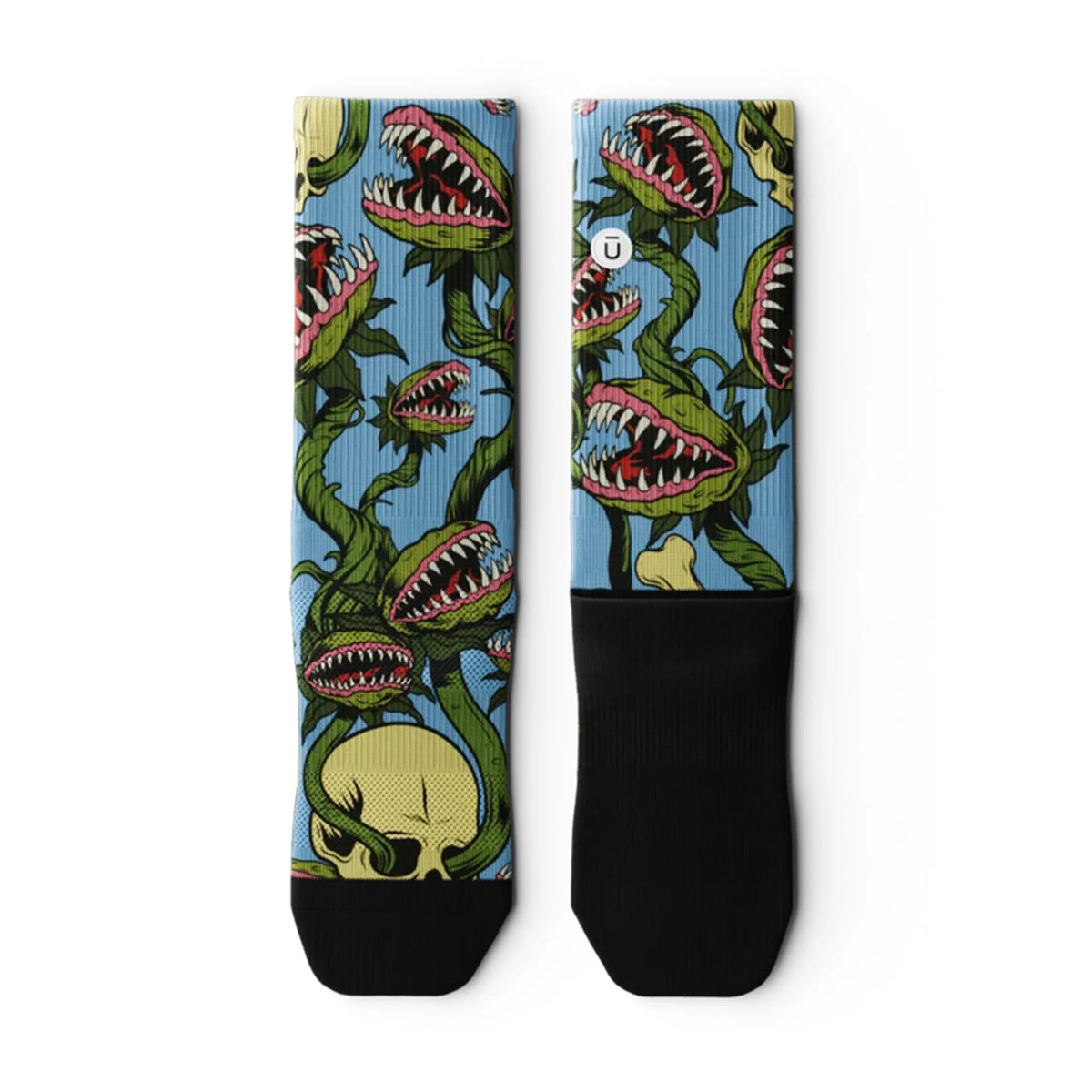 Outway Plants Gone Wild Crew unisex running sock - Blue / Green - flat lay pair