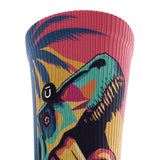 Outway Prehistoric Crew unisex running sock - Pink / Blue - cuff close-up