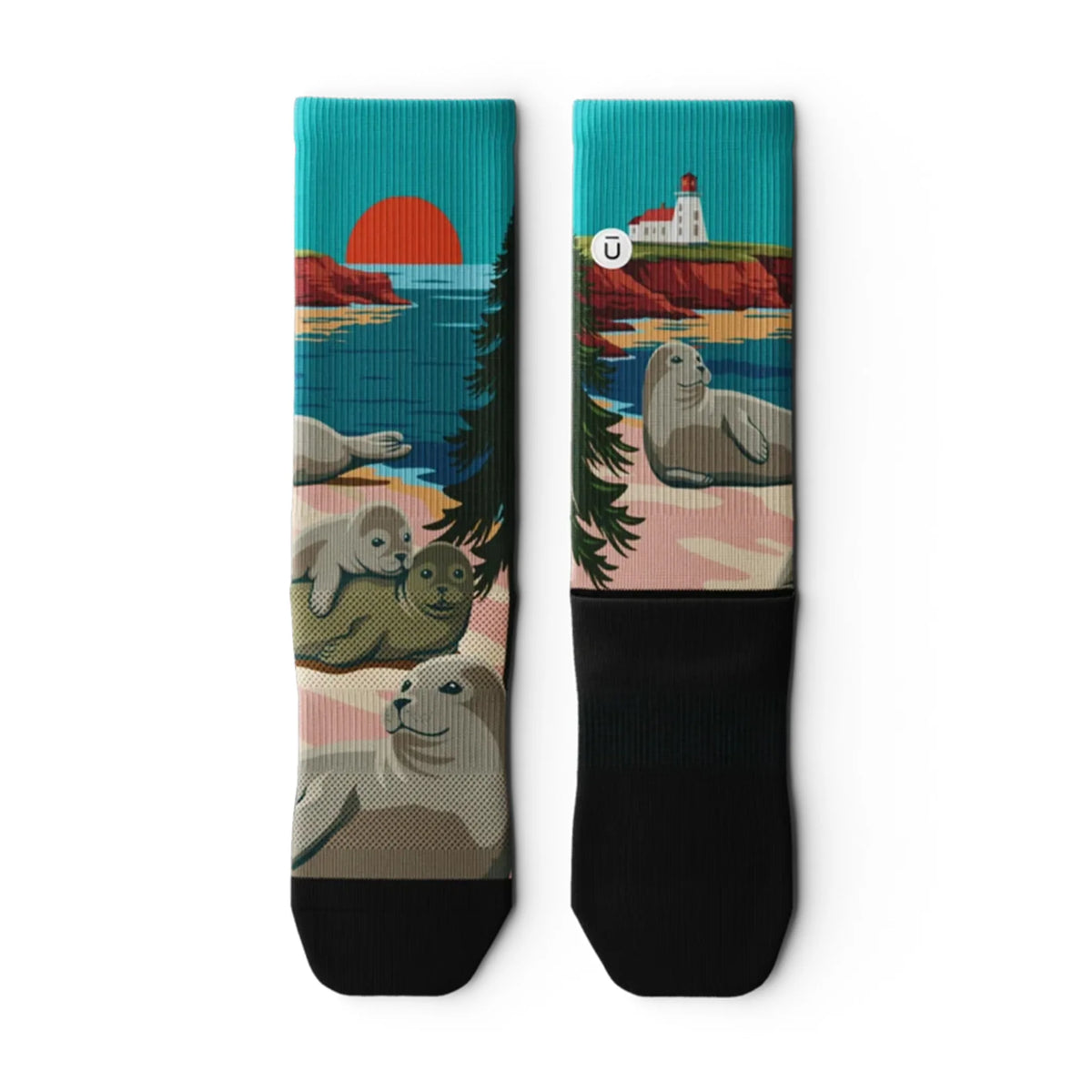 Outway Prince Edward Crew unisex running sock - Blue / Beige - flat lay pair